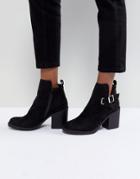 London Rebel Block Heeled Buckle Ankle Boot With Side Zip - Black