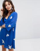 Honey Punch Festival Swing Dress With All Over Embroidery - Blue