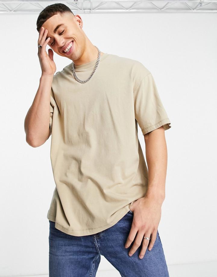 Jack & Jones Originals Oversized Washed T-shirt In Beige-neutral