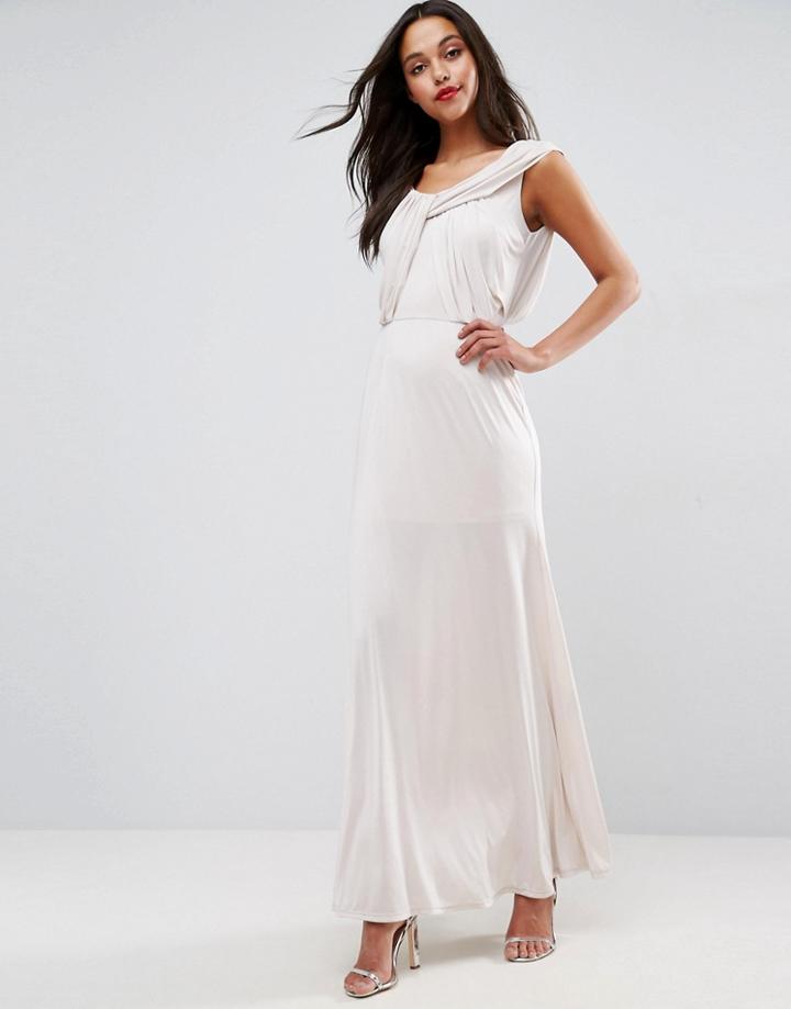 Asos Design Bridesmaid Slinky Drape Front Maxi Dress - Pink