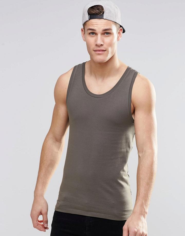Asos Extreme Muscle Tank In Green - Khaki