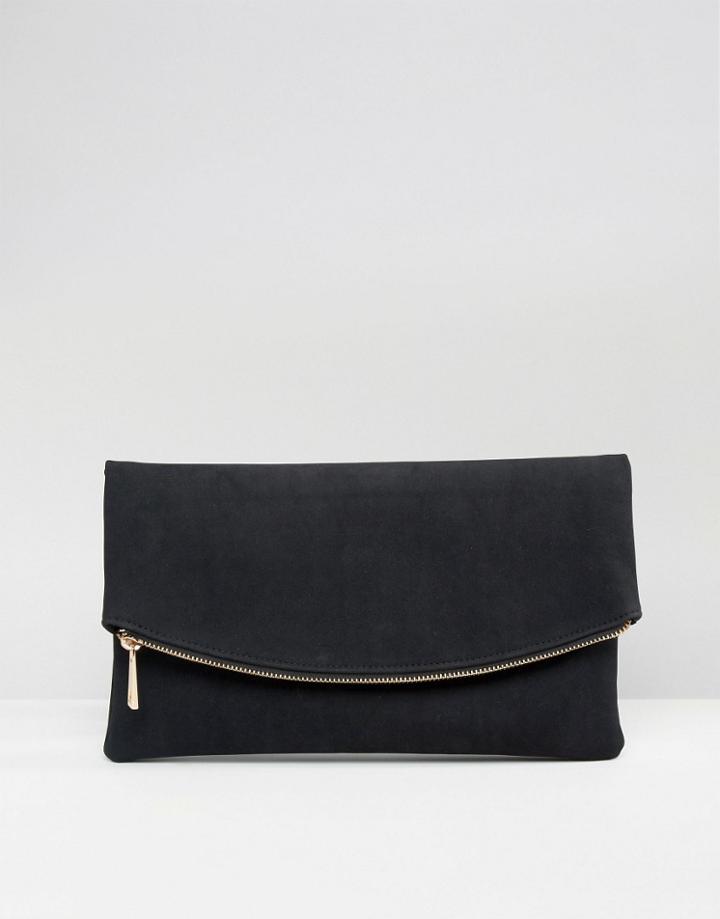 Asos Curved Foldover Clutch Bag - Black