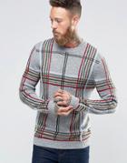 Asos Plaid Knit Sweater In Wool Mix - Gray