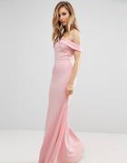 Club L Bridesmaid Off Shoulder Fishtail Maxi Dress - Pink