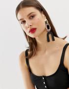 Asos Design Statement Earrings In Mixed Tort Resin And Metal Drop Design In Gold - Gold