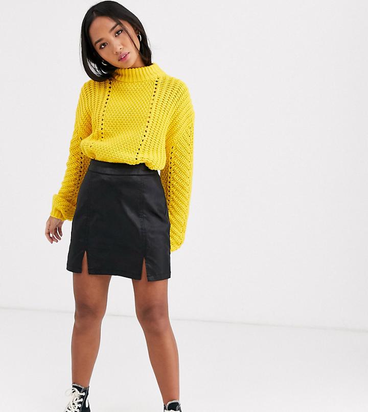 Asos Design Petite Denim Coated Mini Skirt In Black