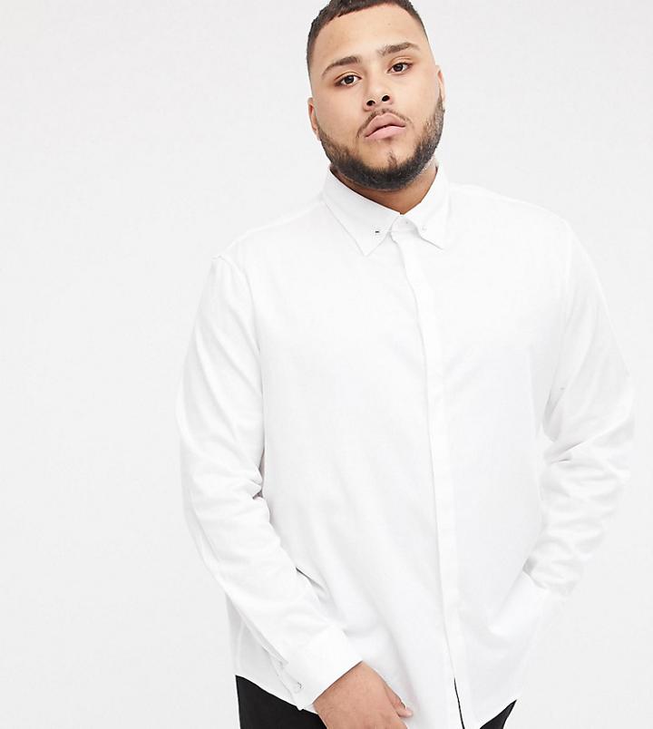 Asos Design Plus Regular Fit Twill Shirt With Collar Bar In White - White