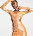 Jaded Rose Exclusive Ruched Cut-out Mini Dress In Metallic Orange