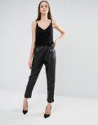 Lavish Alice Sequin Crossover D-ring Pants - Black