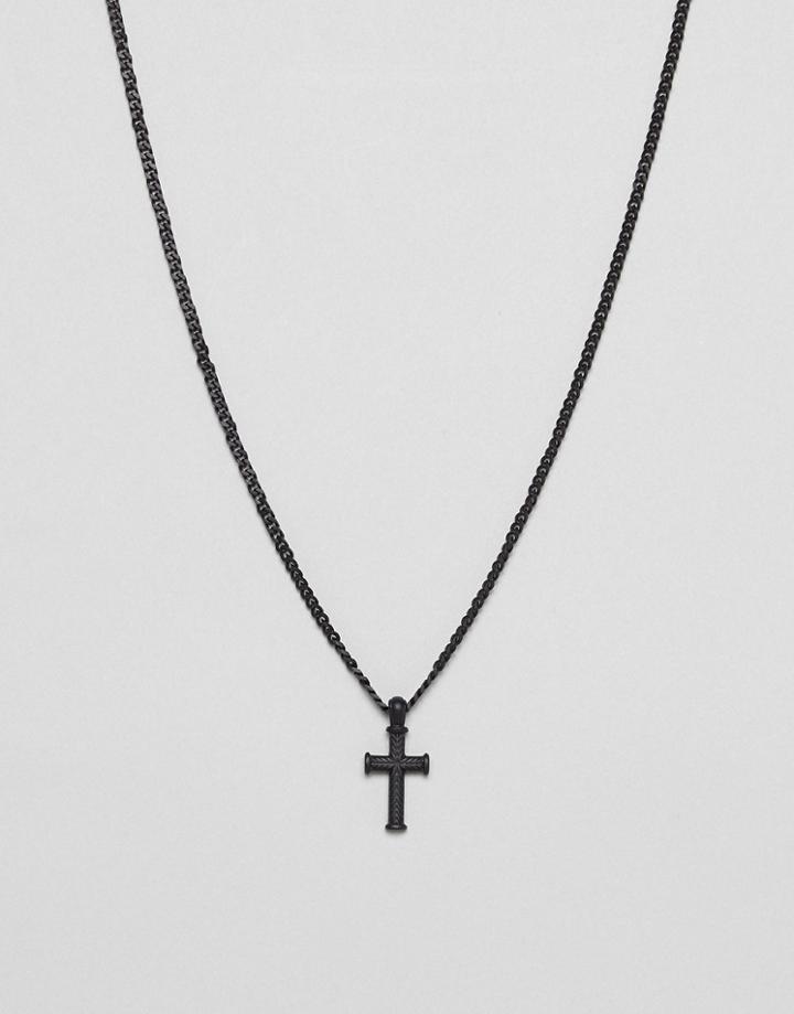 Icon Brand Cross Charm Necklace In Matte Black Exclusive To Asos - Black