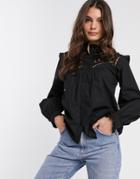 Asos Design Long Sleeve Cotton Shirt With Cut Out Detail-black