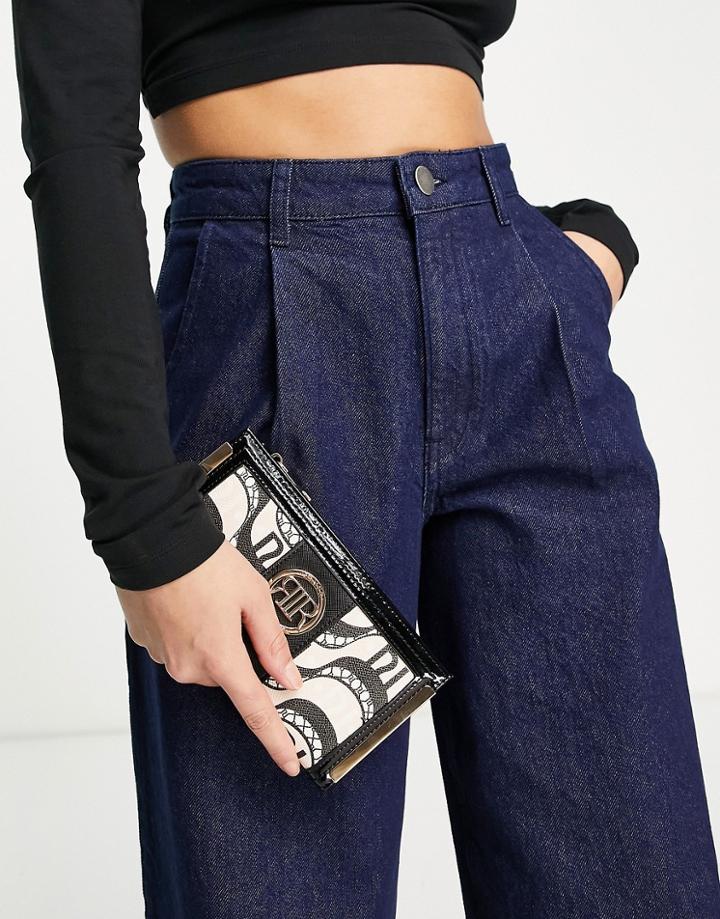 River Island Wave Print Metal Corner Wallet In Beige-neutral