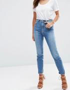 Asos Farleigh High Waist Slim Mom Jeans In Gwen Mid Stonewash Blue - B
