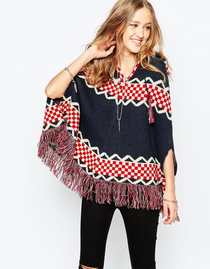Hazel Knitted Tassel Sweater With Hood - Navy