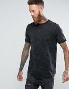 Asos Longline T-shirt With Curved Hem In Subtle Acid Wash In Black - Black