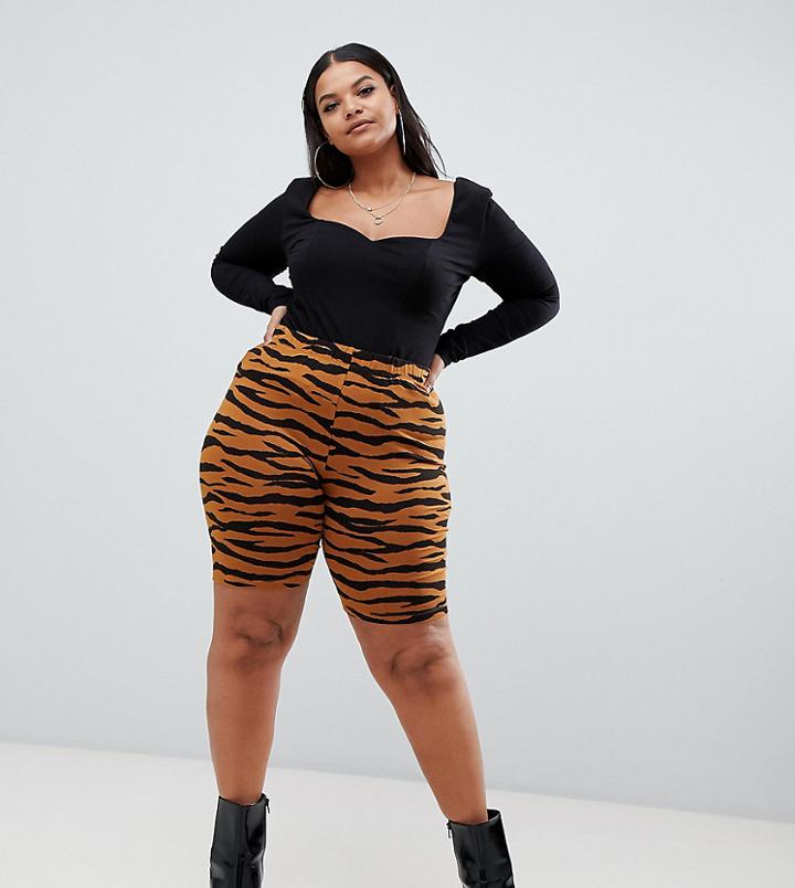Asos Design Curve Legging Short In Tiger Print - Multi