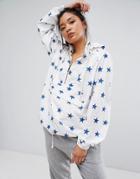 Champion Pull Over Jacket With All Over Star Print - White