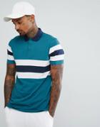 Asos Polo Shirt With Retro Panel Cut And Sew In Green - Green
