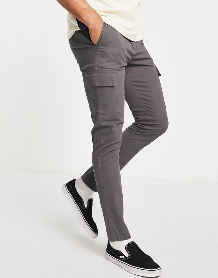 Asos Design Skinny Cargo Pants In Gray-black