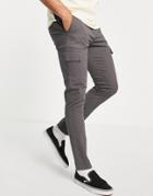 Asos Design Skinny Cargo Pants In Gray-black
