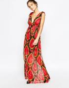 Traffic People Silk Maxi Dress In Abstract Floral Print