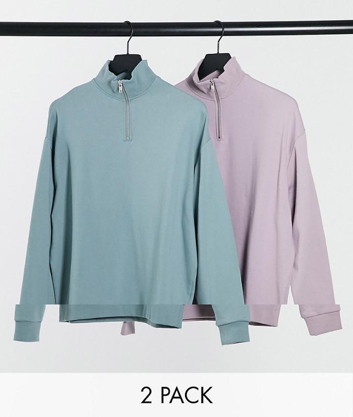 Asos Design Oversized Half Zip Sweatshirt 2 Pack In Blue/purple-multi