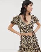 Kiss The Sky Wrap Crop Top In Ditsy Floral Two-piece-black