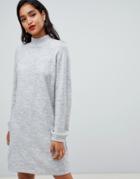 Vila High Neck Knitted Mini Sweater Dress In Gray