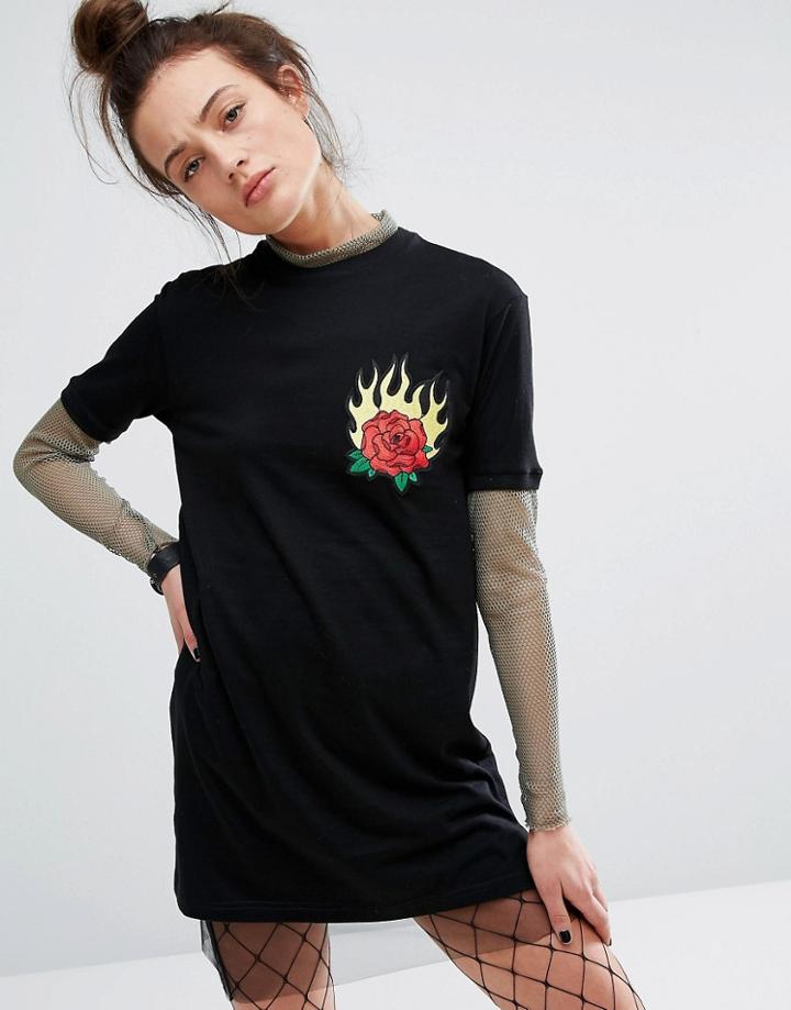 The Ragged Priest T-shirt Dress With Mesh Layer - Black