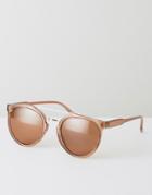 Asos Round Sunglasses In Crystal Brown With Gold Nose Bar - Brown
