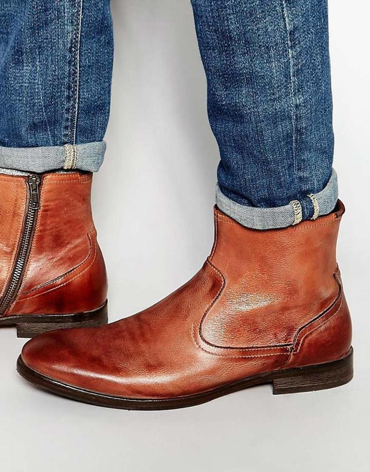 Hudson London Plant Leather Zip Boots - Tan