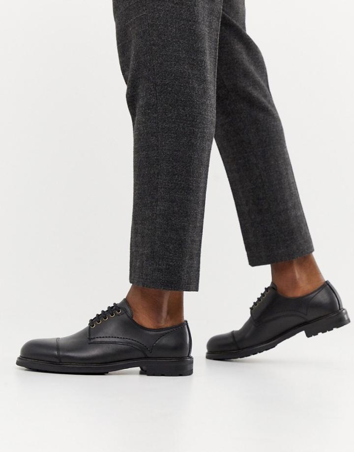Selected Homme Leather Toe Cap Shoe - Black