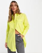 River Island Oversized Utility Shirt In Lime-yellow