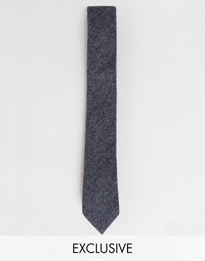 Heart & Dagger Tie In Herringbone - Navy