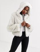 Asos Design Hooded Faux Fur Jacket In White - White