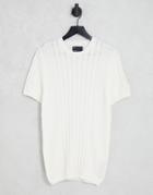 Asos Design Cable Knit Muscle Fit T-shirt In Off White