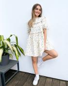Asos Design Denim Frill Collar Smock Dress In Ditsy Floral Print-multi