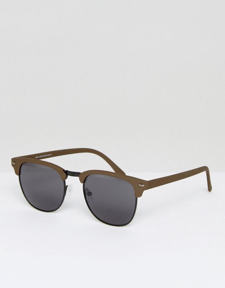 New Look Square Sunglasses In Dark Khaki - Green
