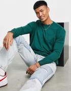 Bando Crew Neck Ribbed Detail Sweater-green