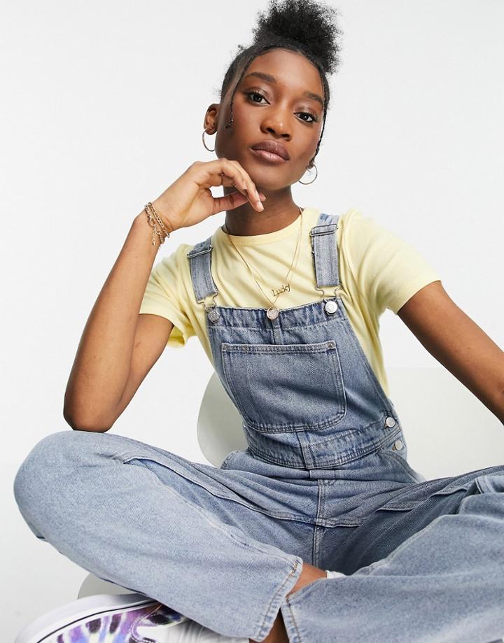 Monki Ciara Organic Cotton Overalls In Bleach Wash-blues