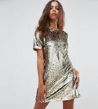 Fashion Union Petite Shift Dress In Sequin - Gold