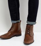 Asos Wide Fit Brogue Boots In Tan Faux Leather - Tan