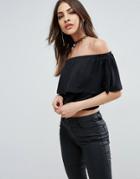 Asos Off Shoulder Top With Frill Layer - Black