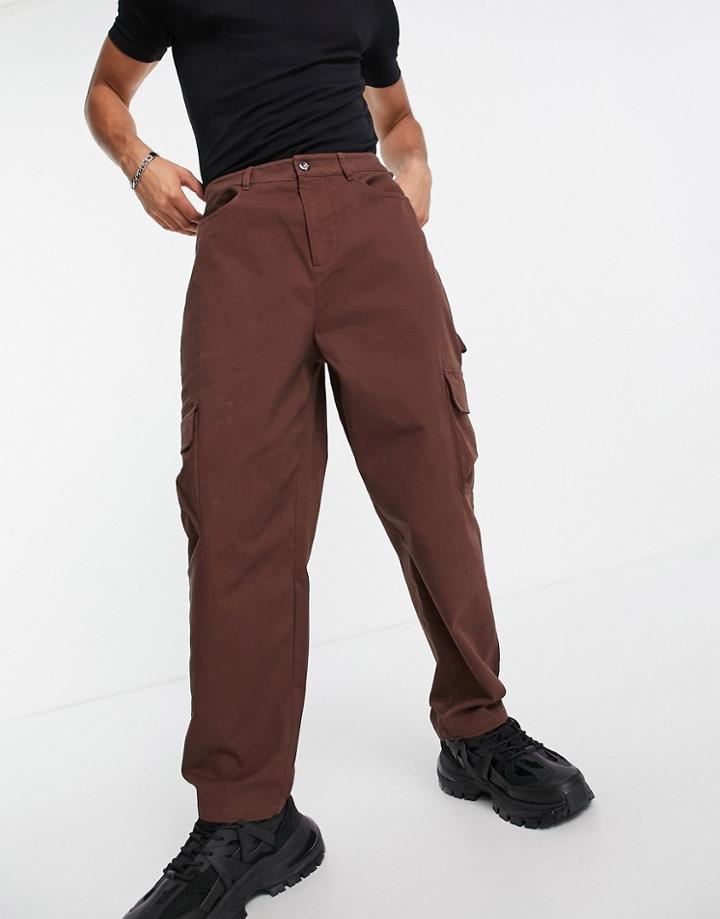 Asos Design Cargo Wide Leg Pants In Brown