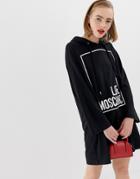 Love Moschino Logo Box Hooded Dress - Black
