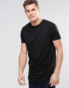 Asos Longline T-shirt With Curved Hem In Black - Black