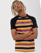 Asos Design Organic Cotton Raglan T-shirt With Stripe Body-black