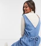 Asos Design Petite Soft Denim Slouchy V Neck Jumpsuit In Blue-blues