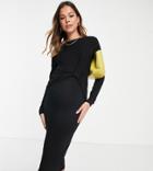 Asos Design Maternity Twist Front Open Back Midi Dress In Black