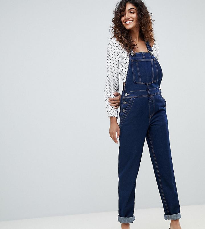 Asos Design Tall Denim Overall In Rinsewash-blue